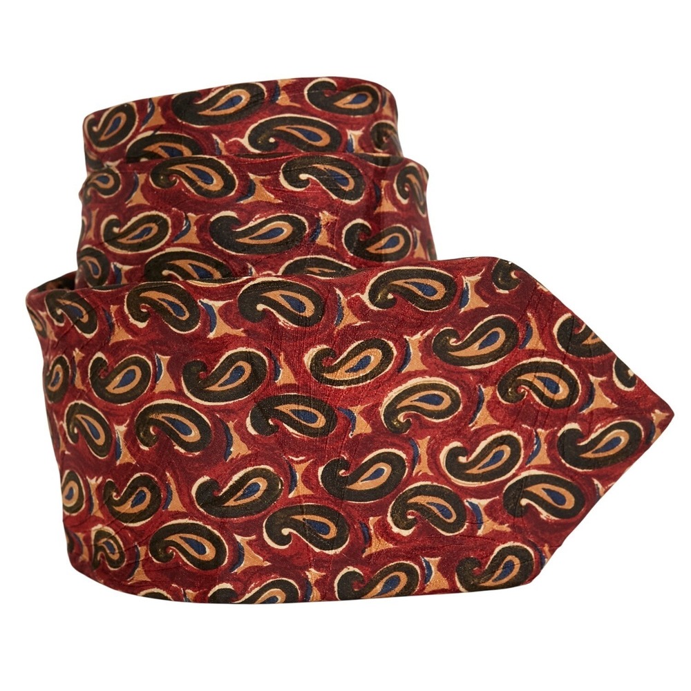 Jos. A Bank Premier Collection Designer Silk Mens Necktie Paisley Red Gold Black
